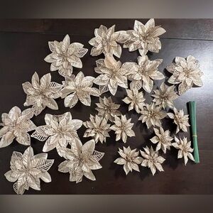 24 Pcs Gold Poinsettia Flowers